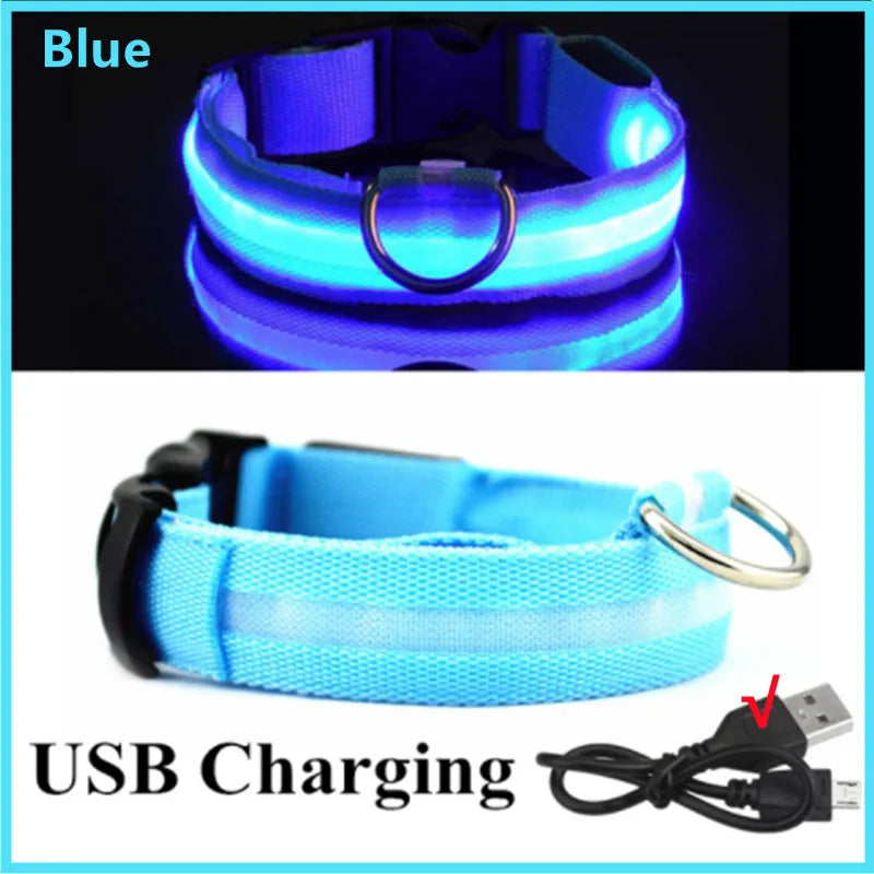 USB Rechargeable Luminous Collar Adjustable Led Glowing Dog Collar for Large Small Dogs Cat Night Light Collar Pet Safety Harnes