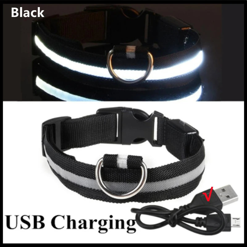 USB Rechargeable Luminous Collar Adjustable Led Glowing Dog Collar for Large Small Dogs Cat Night Light Collar Pet Safety Harnes