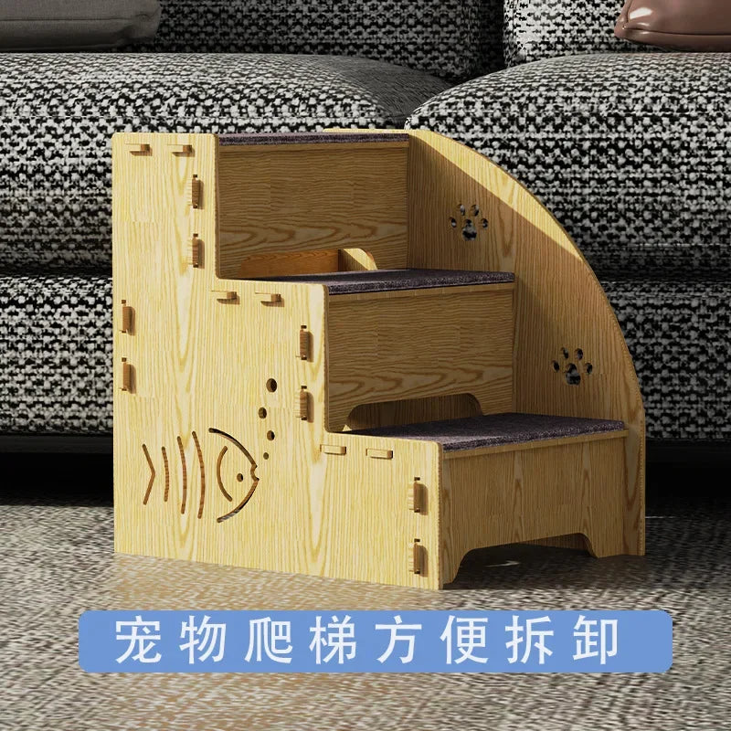 Dog Stairs Steps Wood Pet Puppy Stairs Ladder Ramp for Medium Small Dogs Old Cats Staircase Cat Ladder Non-Slip Dogs Ramp