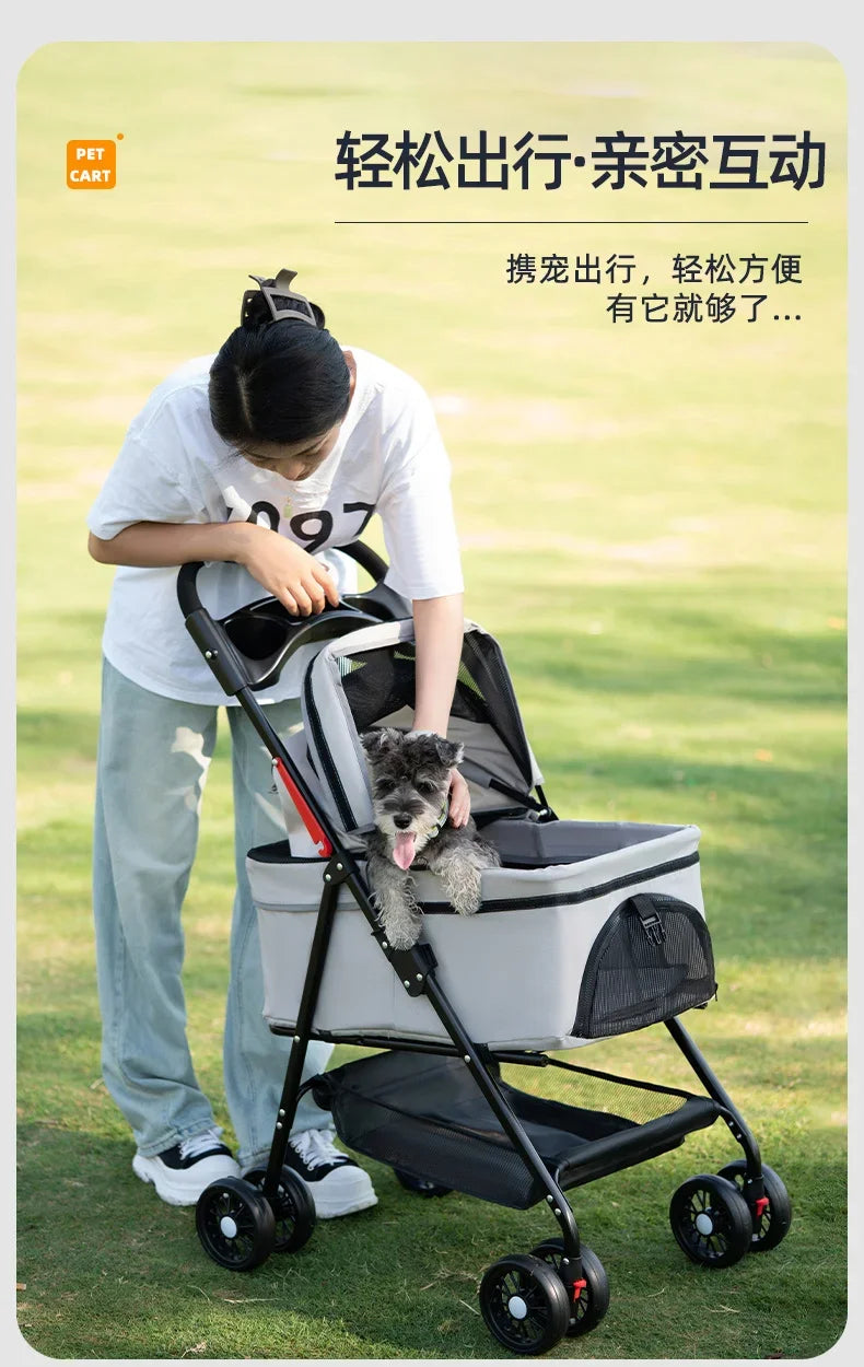 Pet Stroller for Dogs and Cats Lightweight and Foldable Teddy Baby Stroller Small Outdoor Pet Cart for Travel Easy