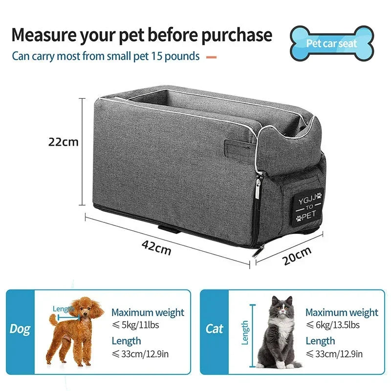 Portable Cat and Dog Travel Bed, Central Control, Car Safety,Transport, Carrier, Protector for Small Dog, Chihuahua, Teddy