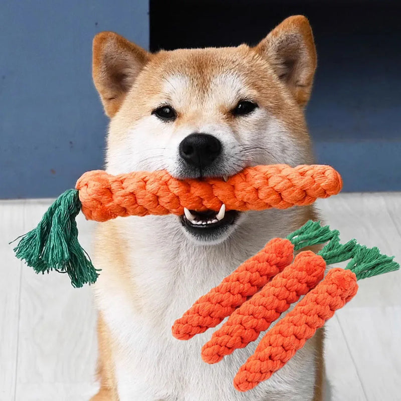 1Pcs Carrot Dog Bite Rope Pet Dog Toys Safe Durable Braided Bite Dog Chew Toys Resistant Puppy Molar Cleaning Teeth Cotton Rope